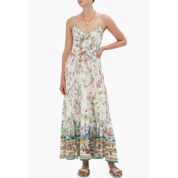 Camilla 'Plumes And Parterres' Tie-Front Silk Maxi-Dress, Multicolor - Picture 1 of 3
